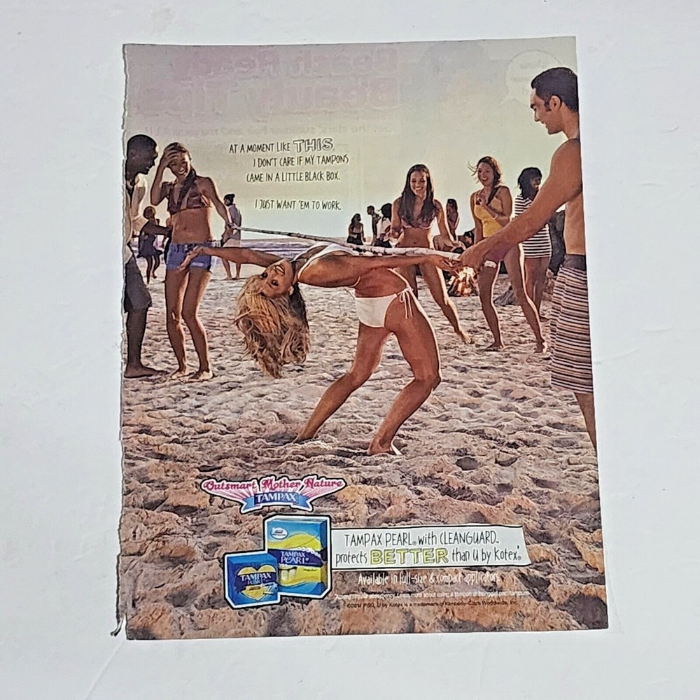 2012 Tampax Pearl Cleanguard Print Ad Beach Limbo Model Magazine Clipping 8x11